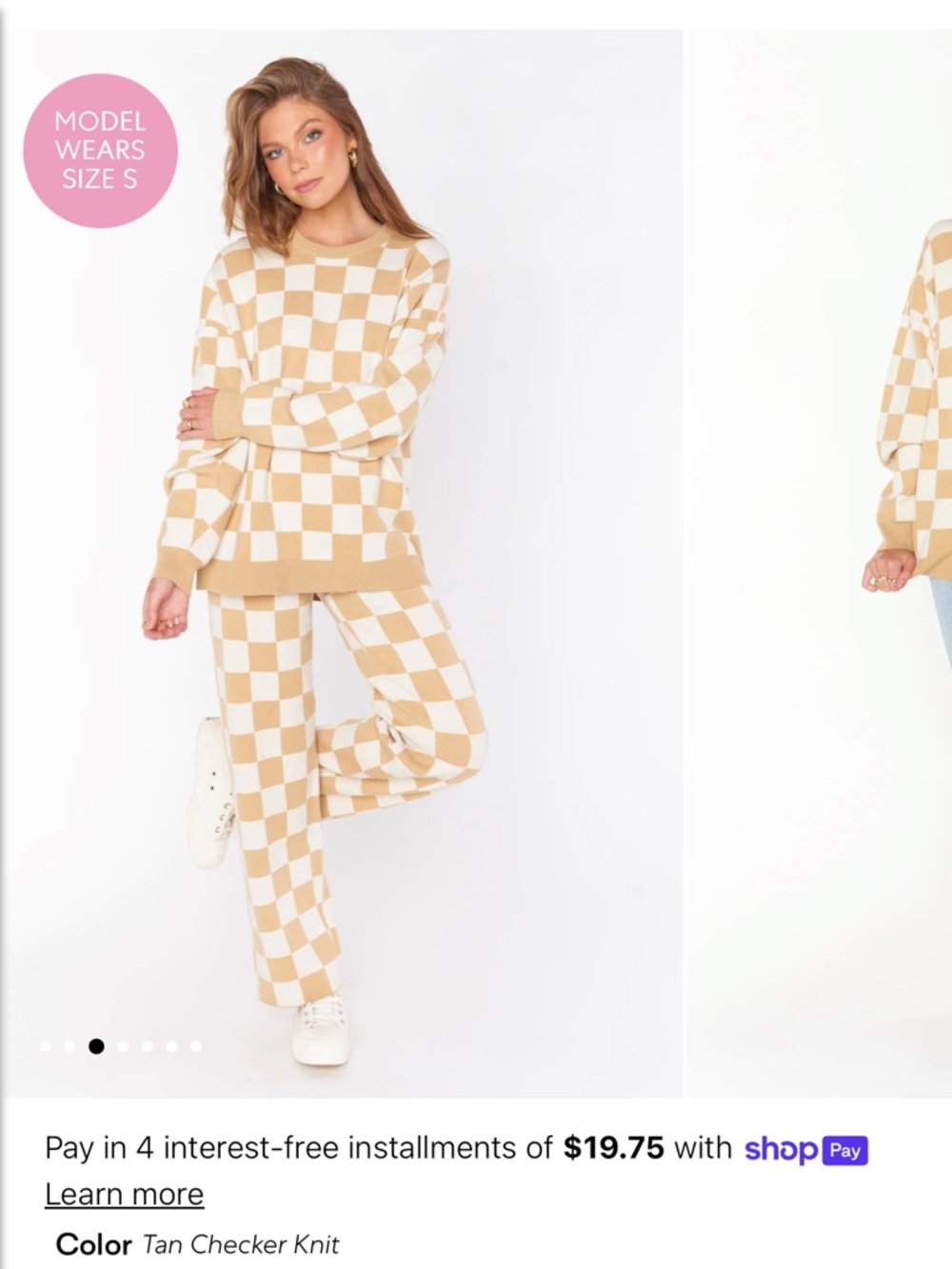 Show Me Your MuMu Tan Checker Knit Wide-Leg Pants